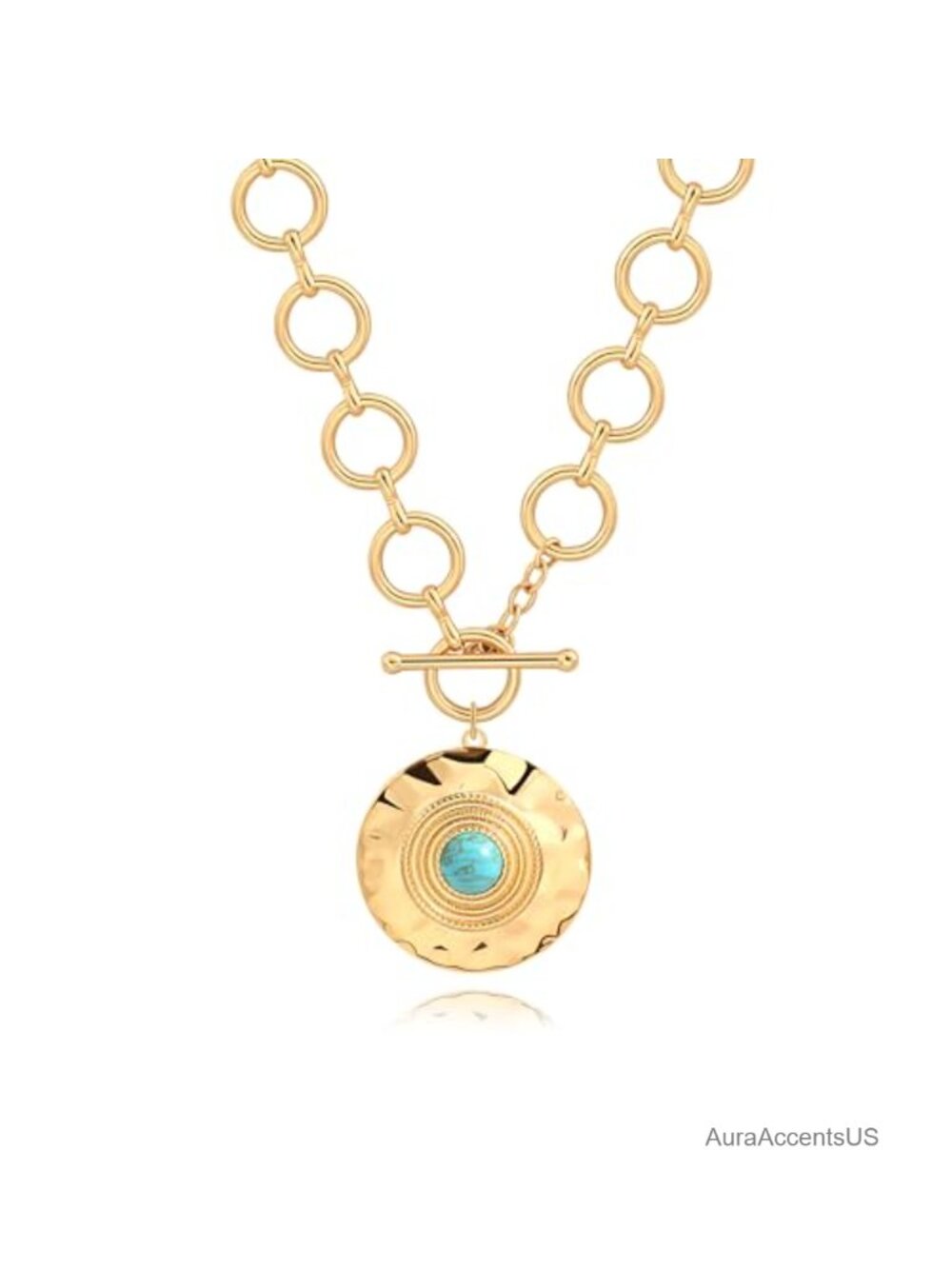 18k Gold Plated Chain Link Necklace for Women, Baroque Pearl/Compass Pendant